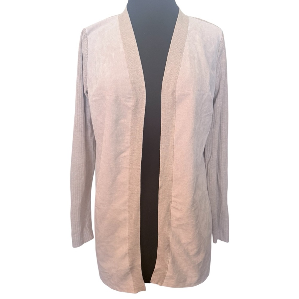 Calvin Klein faux suede ribbed Cream/tan Open-Front cardigan size XS